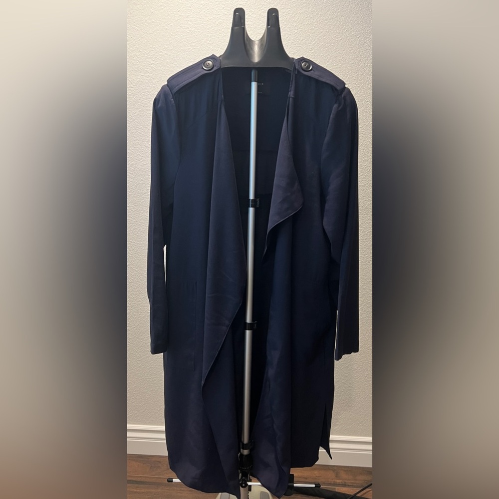 Elodie Navy Blue Drape Front Coat- Women’s